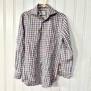 Dave Donahue Mens Size‎ S Blue & Red Plaid Button Up Slim Fitting Collared Shirt